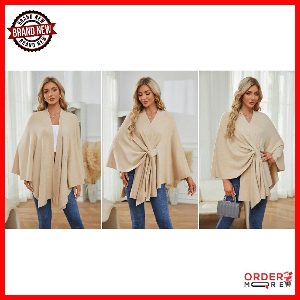 Soft Double Knit Poncho Shawl Wrap Open Front One Size Fits Most - Picture 8 of 8